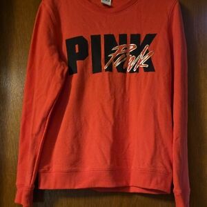 PINK Victoria's Secret Coral-Red Crewneck Sweatshirt with Bold Logo